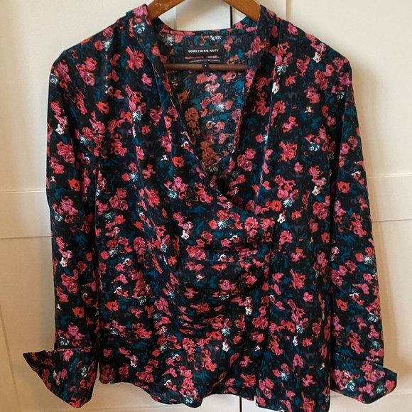 Something Navy Wrap Front Floral Blouse - Picture 1 of 2